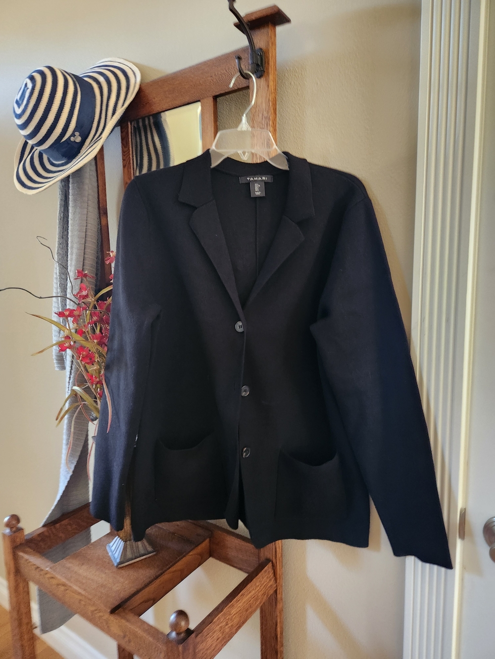 Tahari Black Knit Blazer Jacket Size Large